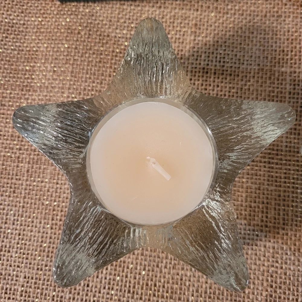 2 Vintage Avon Starbright Star Shape Glass Candle Holder Floral Scent In Box NOS